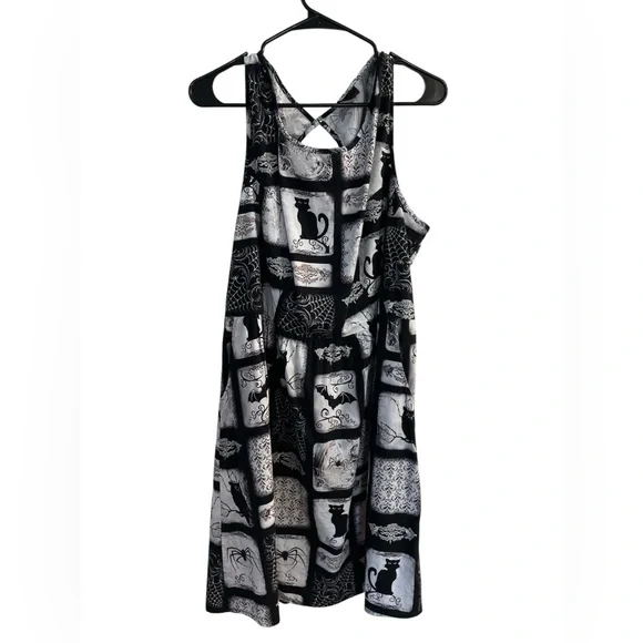 Folter Y2K Goth Cat Print Dress | Alt Girl • Witchy Core • Plus Size 3X - Picture 2 of 6